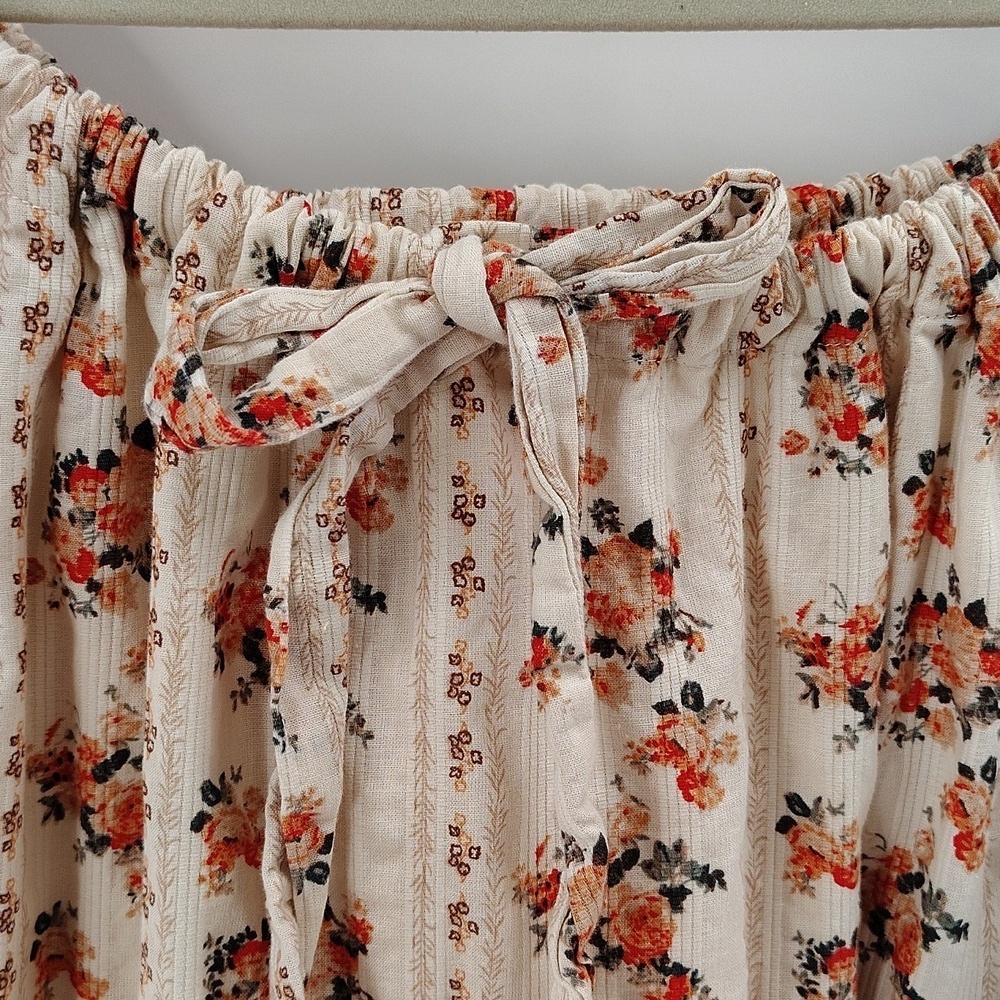 A Loves A Floral Print Belted Dress Cream Size Medium Side Pockets Cotton - Picture 5 of 9